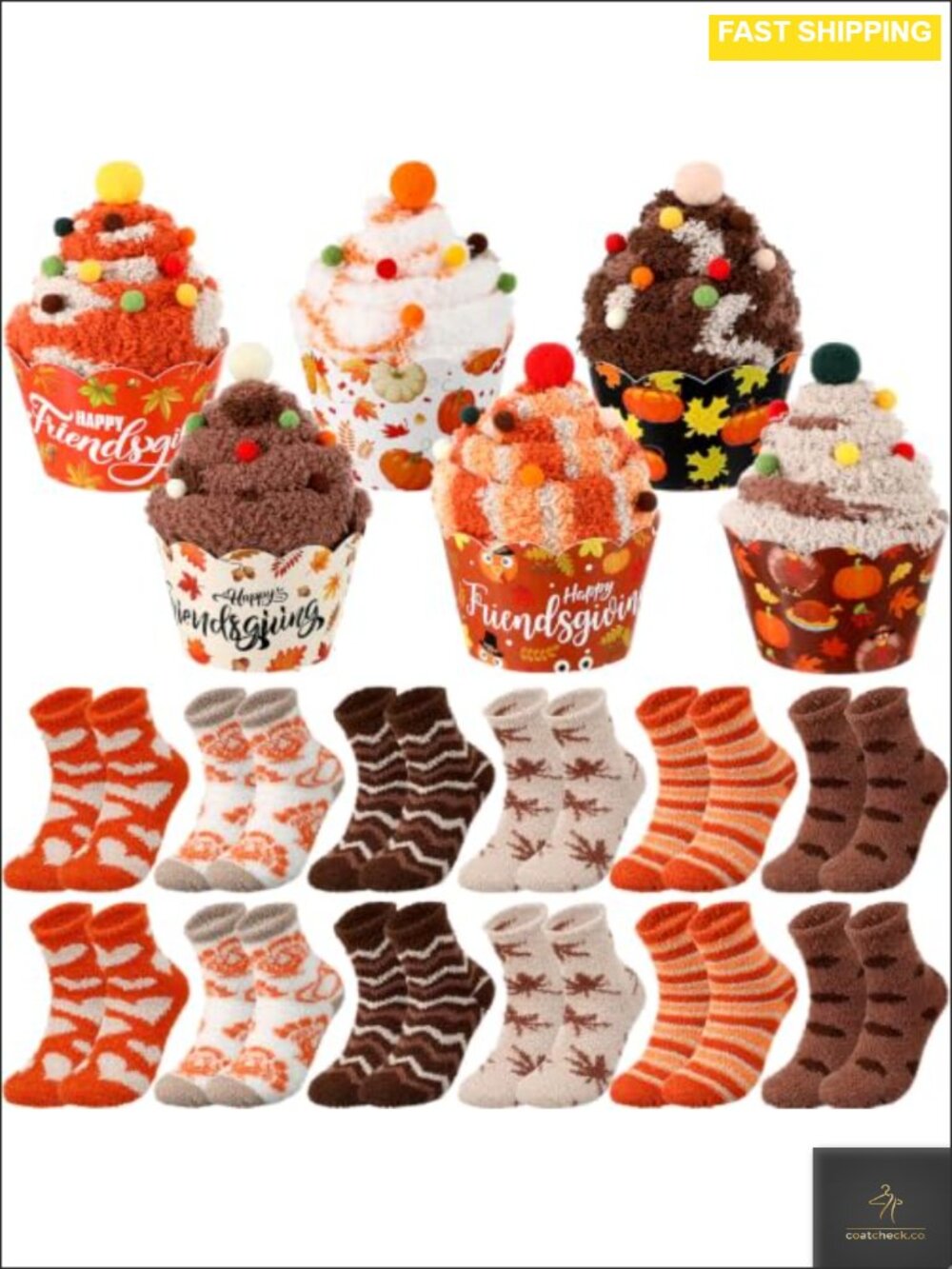 12 Pairs Fuzzy Socks Gift Set DIY Cupcake Kit Friendsgiving Bulk